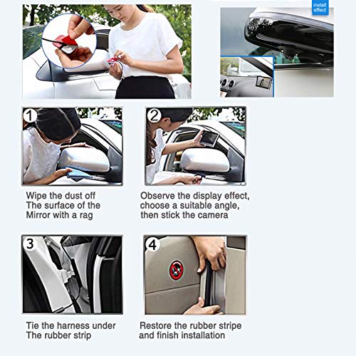 PARKVISION Car Blind Spot Side View Camera with LEDs,115°View Angle&Mini Size Tape Mounting Rear Camera with 360° Rotation,NO Drilling,Removable Guildlines,Mirror Non-Mirror Image,12V only[S142B] - Thumbnail 2