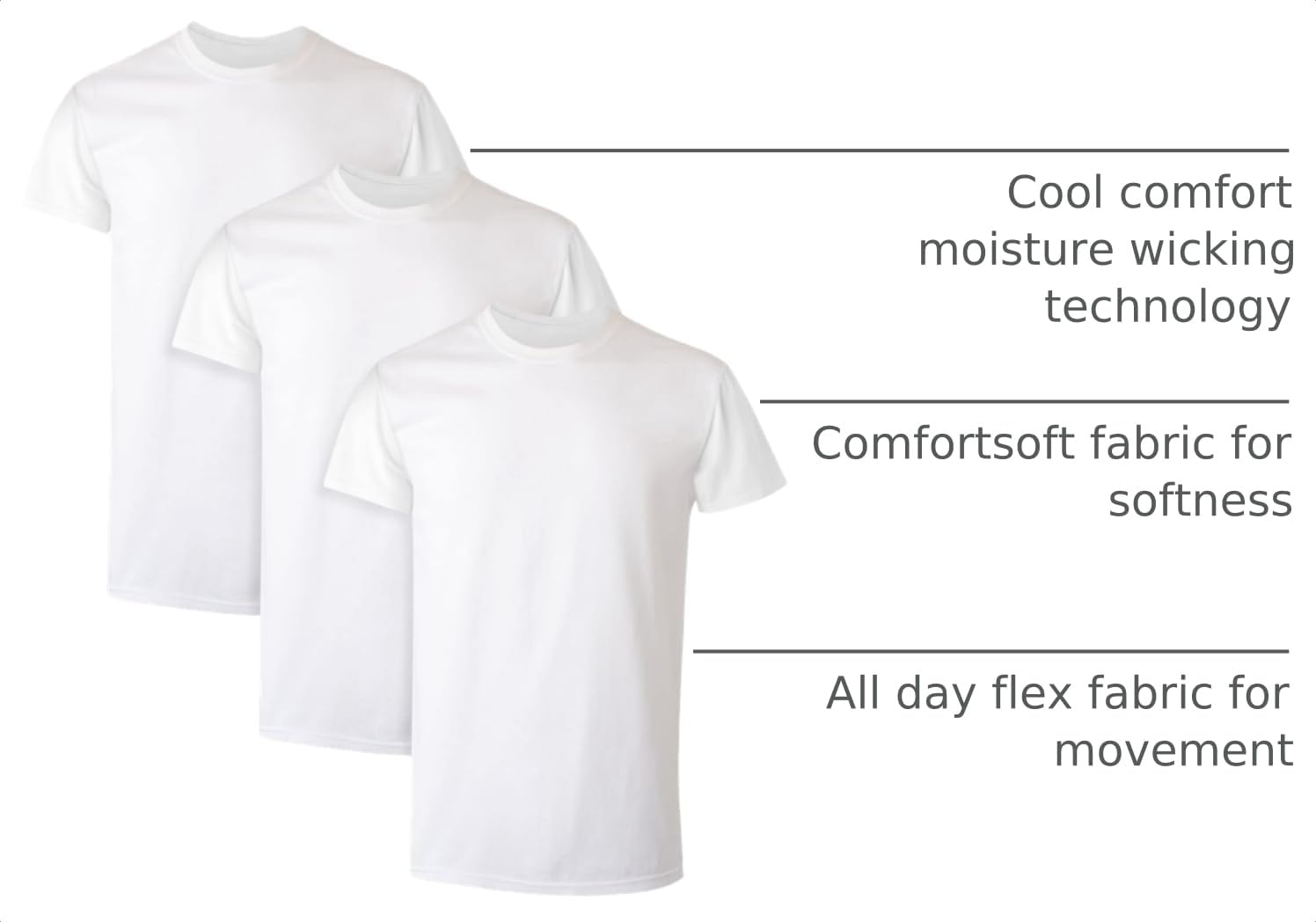 Hanes Mens Cotton, Moisture-wicking Crew Tee Undershirts, Multi-packs, White - 3 Pack, Large US view 4