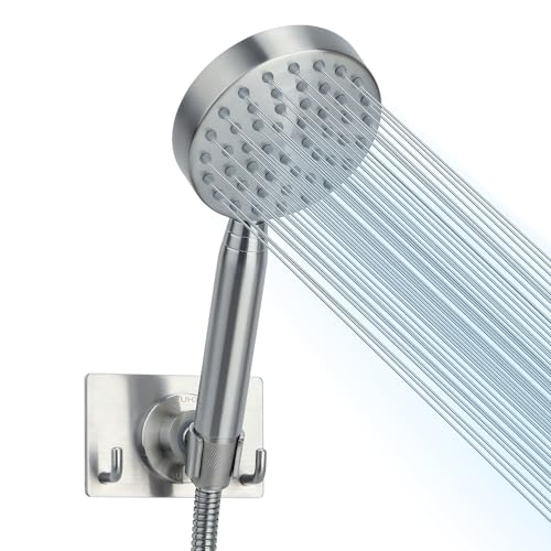 Cabezal de ducha de mano metálico con soporte de pared