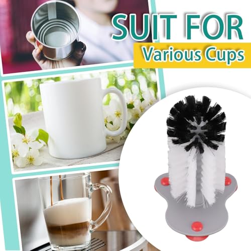 Image of Bottle Cleaning Brush Glass Cup Washer,Plastic Single Glass Brush with Suction Cup for Beer Cup Long Leg Cup Red Wine Glass and Kitchen Sink Home Tools Grey