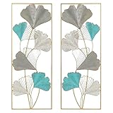 ZFAZF Set mit 2 Metall-Ginkgoblättern als Wanddekoration, Wanddekoration aus Metall, mit Rahmen, für Wohnzimmer Büro Schlafzimmer
