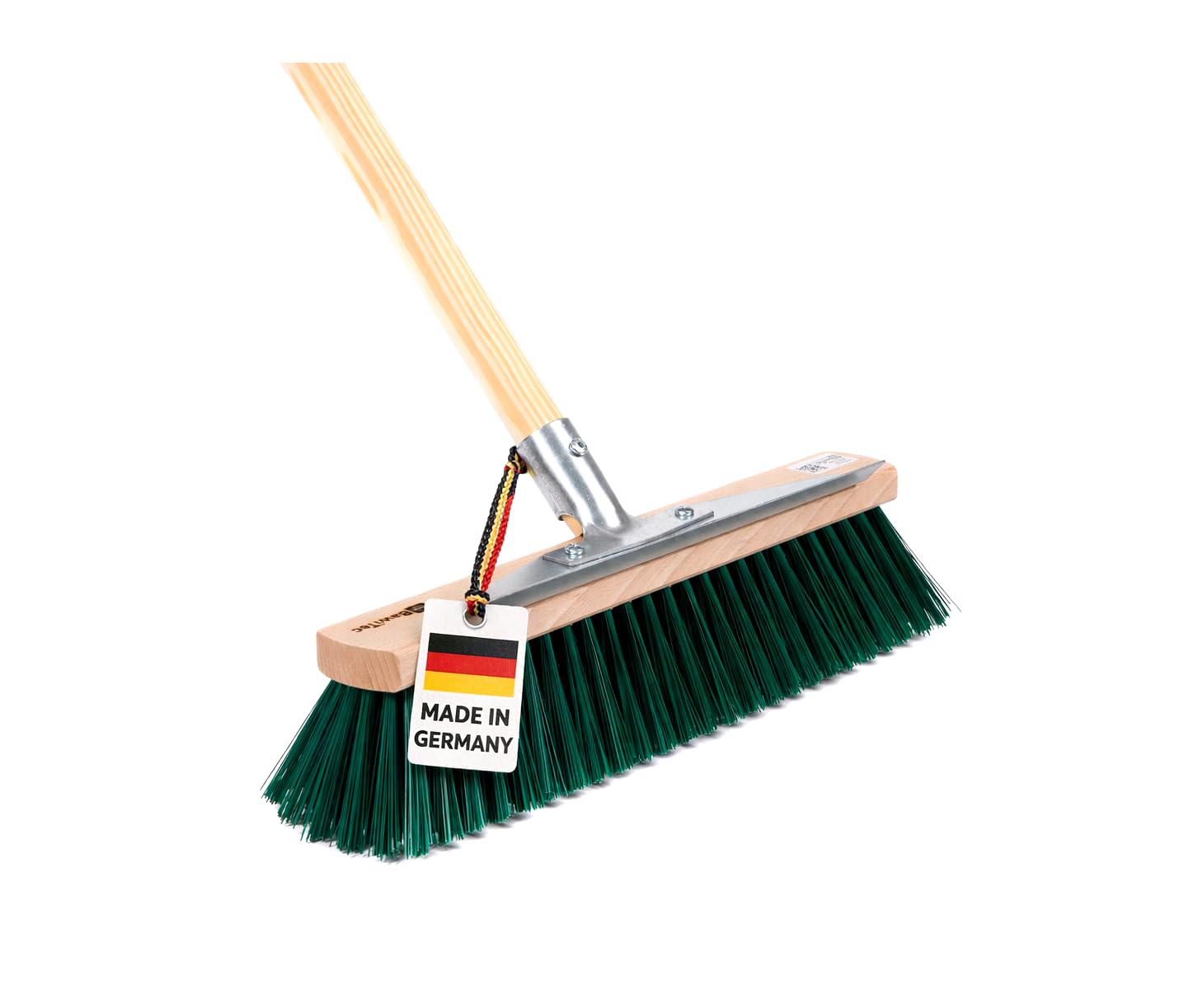 BawiTec Allzweckbesen, 40cm Breit/Lang, mit Kratzleiste/Schabekante und Metall-Stielhalter, Gartenbesen mit Stiel Besenstiel 160cm, Straßenbesen, grüne Borsten, Besen für Garten, Straße usw.