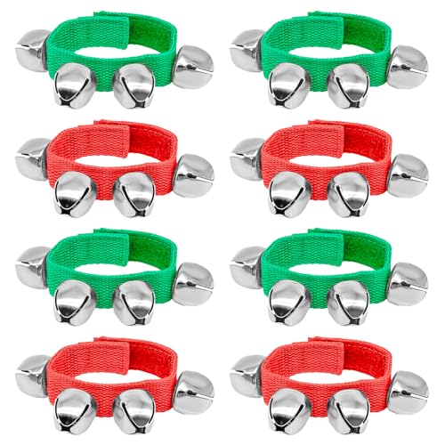 8 PCS Christmas Wrist Bells Wrist Band Jingle Bells Percussion Instruments Musical Rhythm for Chrismtas Party Favors Decorations Adult