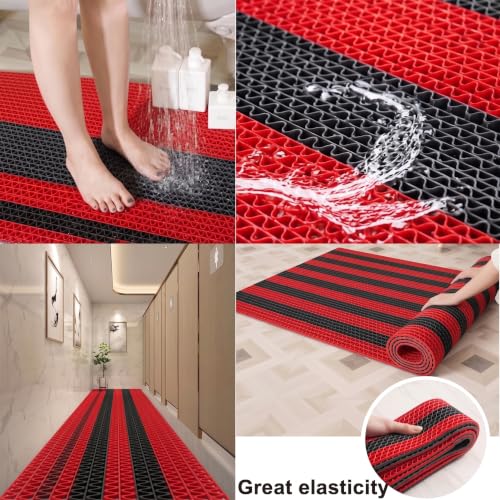 Image of ishro home Anti Skid Waterproof PVC Rubber Mat for Bathroom, Floor, Swimming Pool, Shower, Entrance & Rainy Areas | Multipurpose Dual Colour Floor Mat |Red & Black, 4x3 ft