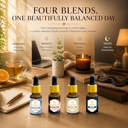 Image of Blend Box | 4 x 10 ml Pure Essential Oil Blend Gift Set | Breathe Bliss, Energy Essence, Relax Remedy & Sleep Spell | For Diffusers, Skincare, Massage, Candles & Soap Making