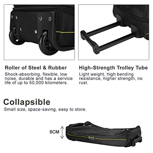 OIWAS Small Rolling Duffle Bag Carry On with Wheels Travel Luggage Suitcase Men Women Tote Short Term Trips Expandable 45L to 55L Black