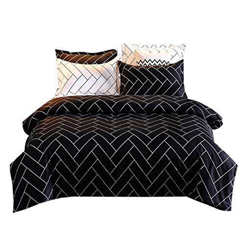 YuYang Juego de sábanas cómodas y Suaves Juego de Ropa de Cama con, Cuadrícula Negra, 100% poliéster, antialérgico, Anti decoloración, impresión HD para Todo el Mundo 228_x_228_cm