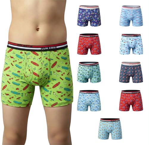 Image of Lux Cozi Boy's Super Combed Cotton Outer Elastic Long Printed Trunk for Kids | Color and Print May Vary | Pack of 10