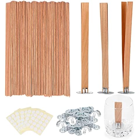 Ziosxin 400pcs Smokeless Cherry Wood Candle Wicks-Long Lasting Flame-Easily Burn, Candle Cores with Stand and Glue Dot Cover