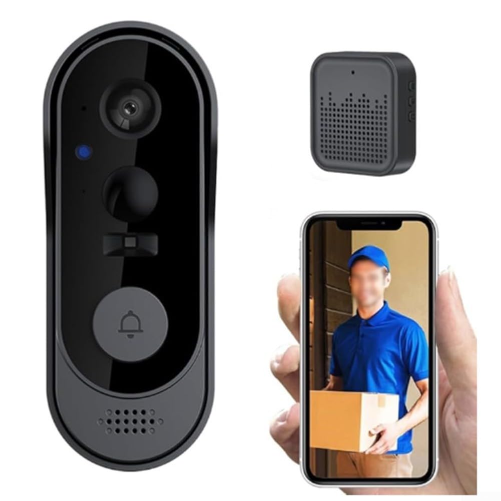 Sonnette vidéo sans fil, sans abonnement, sonnette vidéo 1080p avec carillon, audio bidirectionnel, pour vision nocturne, Wi-Fi 2,4 G, intérieur et extérieur