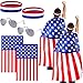 Mepase 6 Pcs American Flag Costume Cape Set 4th of July Patriotic Accessories 250th Retro 80's USA Outfits Sunglasses Flag Headband