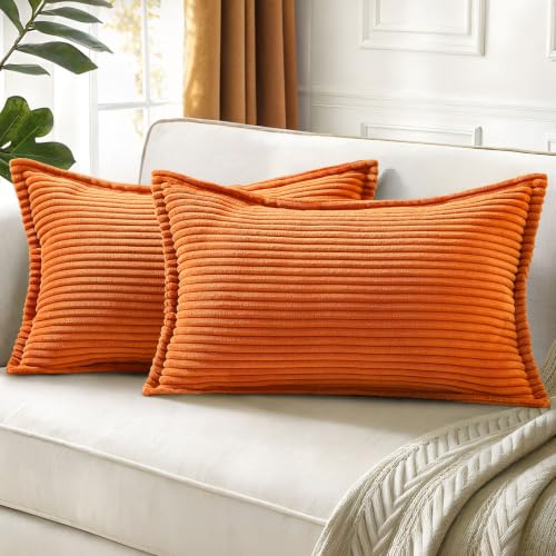 decorUhome Fall Corduroy Burnt Orange Throw Pillow Covers 12x20 Set of 2