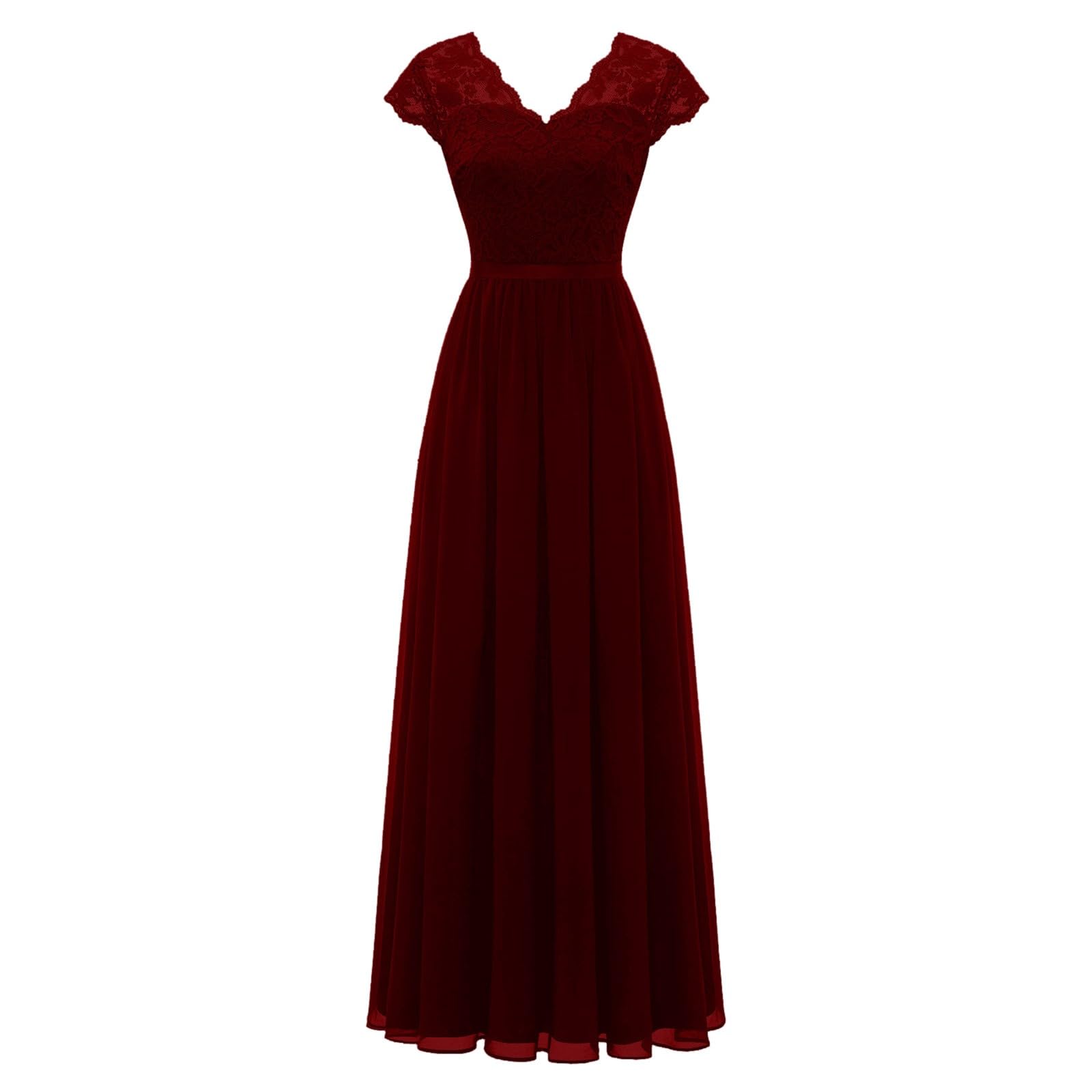 Générique Robe Ete Femme Chic et Elegantélégante à Taille Longue avec Coutures en Dentelle pour Dames (Red, L)