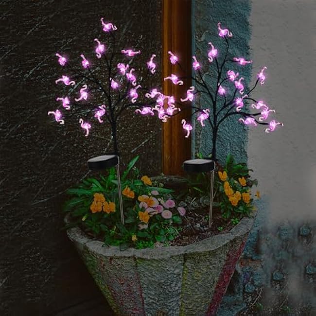 6 Pcs Pink Flamingos Yard Decoration Solar Flamingo Stake Lights Outdoor LED Yard Decorations for Pathway Lawn Patio Walkway Christmas, 29.5 Height