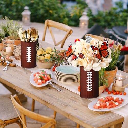 Domensi 6 Pcs Football Table Centerpiece Football Vases Decor Galvanized Metal Vases for Artificial Flowers Rugby Funny Pen Holder Utensil Holder Jars for Kitchen Home Rugby Party Decorations Gifts - Image 7