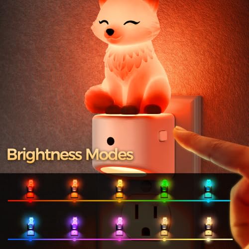 Image of DORESshop LED Night Light for Kids, White Fox Night Lights Plug into Wall, 8 Colors+ Soft White 3000K Nightlight, Dusk to Dawn Sensor, Nightlights for Kids Room, Bedroom, Birthday Gift, 2 Packs