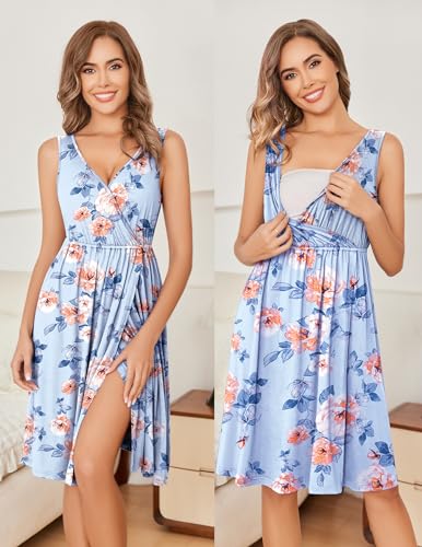 Image of Ekouaer Maternity Nursing Gown and Robe Set Labor Delivery Nursing Nightgowns for Breastfeeding Pregnancy Clothes