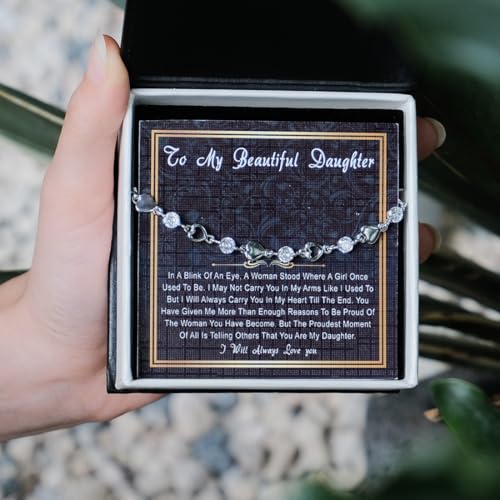 Image of To My Daughter Bracelet From Mom And Dad With Heartfelt Message & Elegant Box, Valentines Gifts For Daughter, Jewelry Gift For Daughter From Mother and Father On Birthday, Graduation
