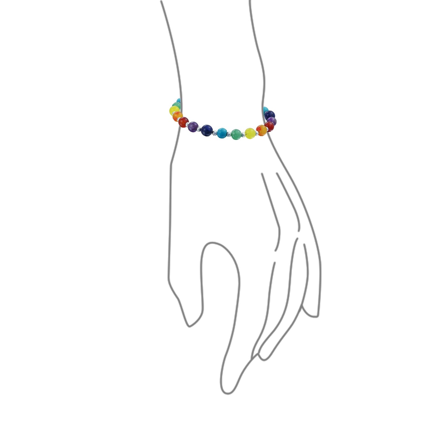 Bling Jewelry Spirituale Multicolore colorato guarigione Gemstone Yoga perline filo Chakra bracciali meditazione relax per le donne adolescenti .925 Sterling Silver Bead Lobster Clasp 7, 7.5