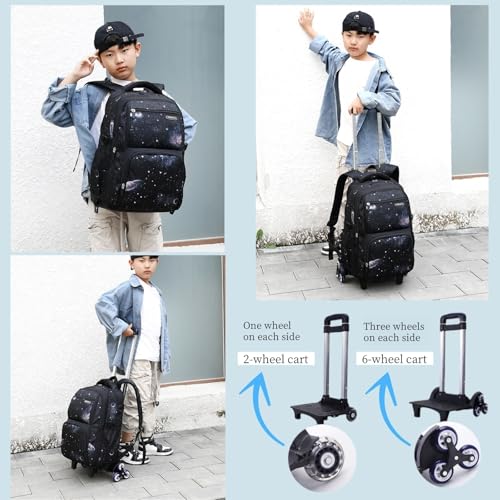 Boys Rolling Backpacks Kids'Luggage Wheeled Backpack for School Kids Trolley Bags Space-Galaxy Roller Bookbag on 2 Wheels3