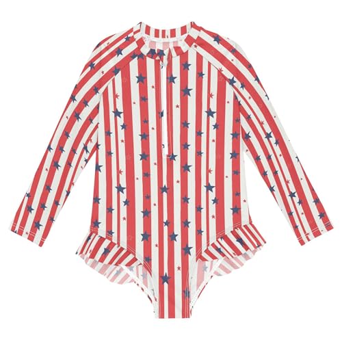 July 4th Independence Day Star Girls Long Sleeve Rashguard Swimsuit UV Protection One-Piece Swimwear B0404567