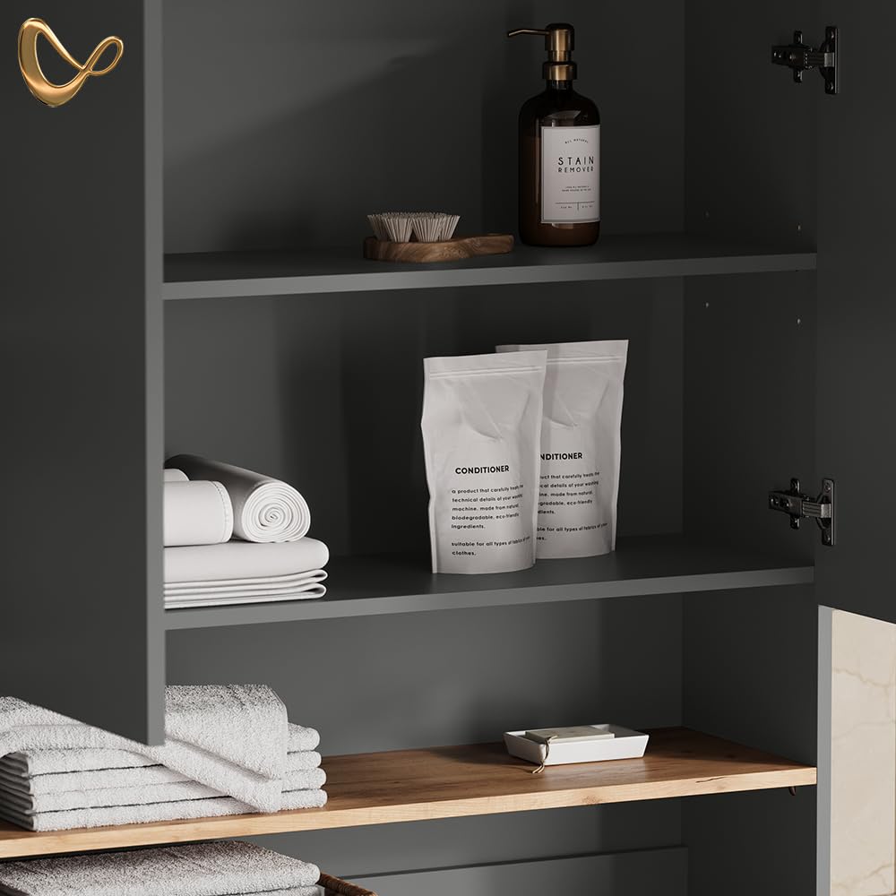Livinity Mobile lavatrice Paolina, Antracite/Rovere dorato, 93.6 x 88.2 cm 2 parti con ripianoSpazio di stoccaggio aggiuntivo sopra l'elettrodomestico per detersivo e accessori