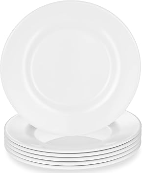 8 Inch White Melamine Plates Flat Bottom Deep Round Dinner Plates Salad and Dessert Plates Lightweight Durable and Easy to Clean,Non Ceramic Disc Pad Set of 6,PYW-8-06
