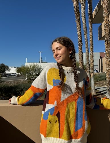 Aelfric Eden Graphic Sweaters Color Blocking Cat Sweater Vintage Oversized Crewneck Knit Pullover Christmas Tops3