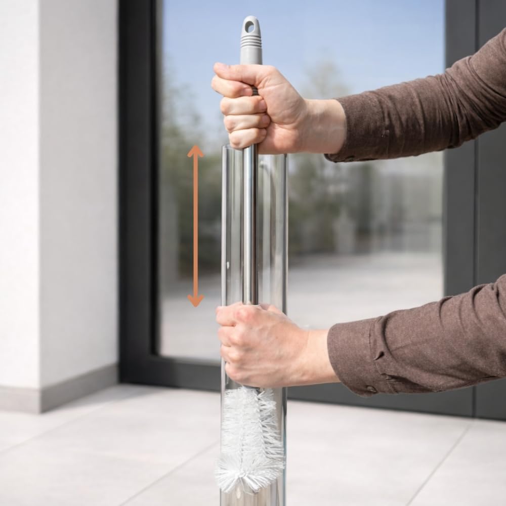 GARDENFLARE Pflege- & Zubehörset für Klassik Feuerrohr – 4-teilig mit Schaufel, Trichter, Teleskop-Glasbürste & Brennkammerbürste – Reinigungsset für Deine Pelletfackel (für 8 cm Glasrohr)