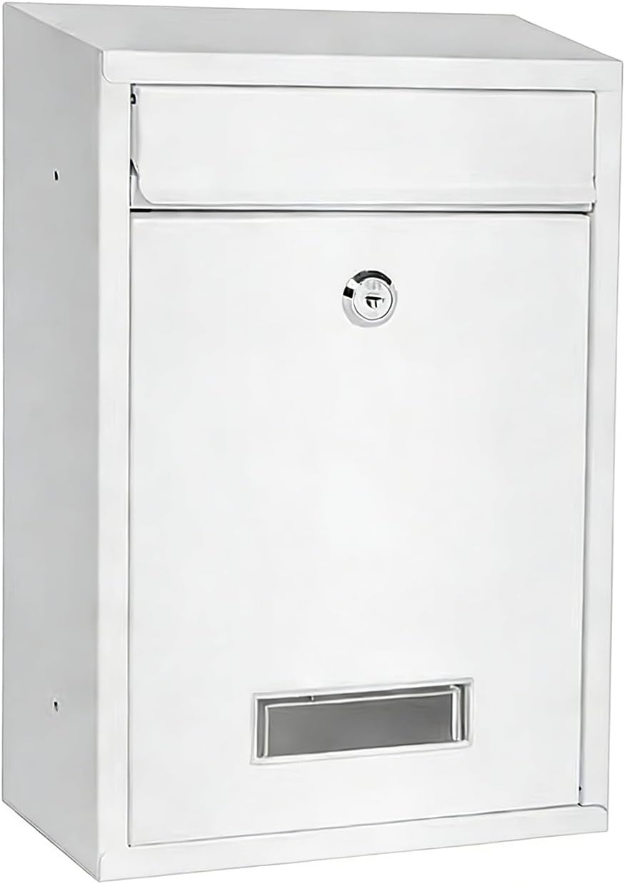 Locking Mailbox Wall Mount, Rust Proof Metal Post Box with Slot for Envelope, Galvanized Steel Mailbox for Residential Delivery(White)