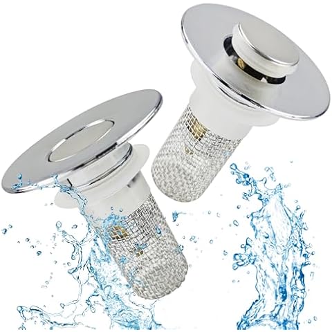 2Pcs Bathroom Sink Strainer,Pop up Sink Drain Stopper, Stainless Steel Drain Filter, Mesh Basket Design Intercepts Debris, Suitable for Washbasin Sinks, Bathroom Floor Sinks (1) Cover