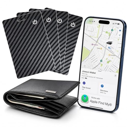 Image of [Apple MFi Certified] 4 Pack Wallet Tracker Card with Apple Find My (iOS Only) Rechargeable Air Tracker Tags Bluetooth Wallet Finder IP68 Waterproof GPS Tracker Item Finder for Keys, Bags, Passport