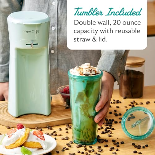 Image of HyperChiller EHC824 Iced & Hot Coffee Maker, Adjustable Flow /Strength Lever, Includes 20 Oz. Tumbler & Reusable Straw, Compatible with Coffee Grounds, Removable, Reusable Mesh Filter, Mint
