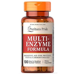 Puritan’s Pride Multi Enzyme Tablets, Digestive aid for proteins, fats and carbohydrates*, 100 ct
