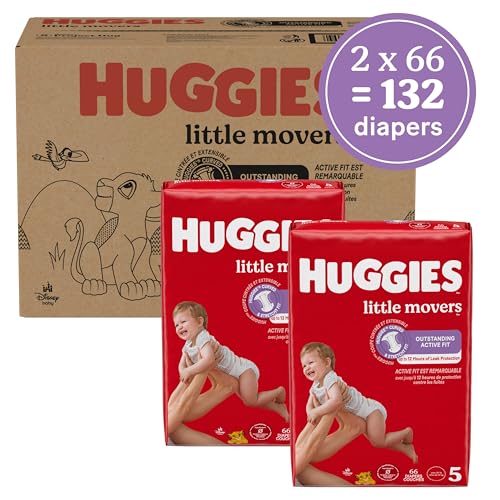 huggies size 5 diapers little movers baby diapers size 5 27 lbs 132 count 2 packs of 66 packaging may vary
