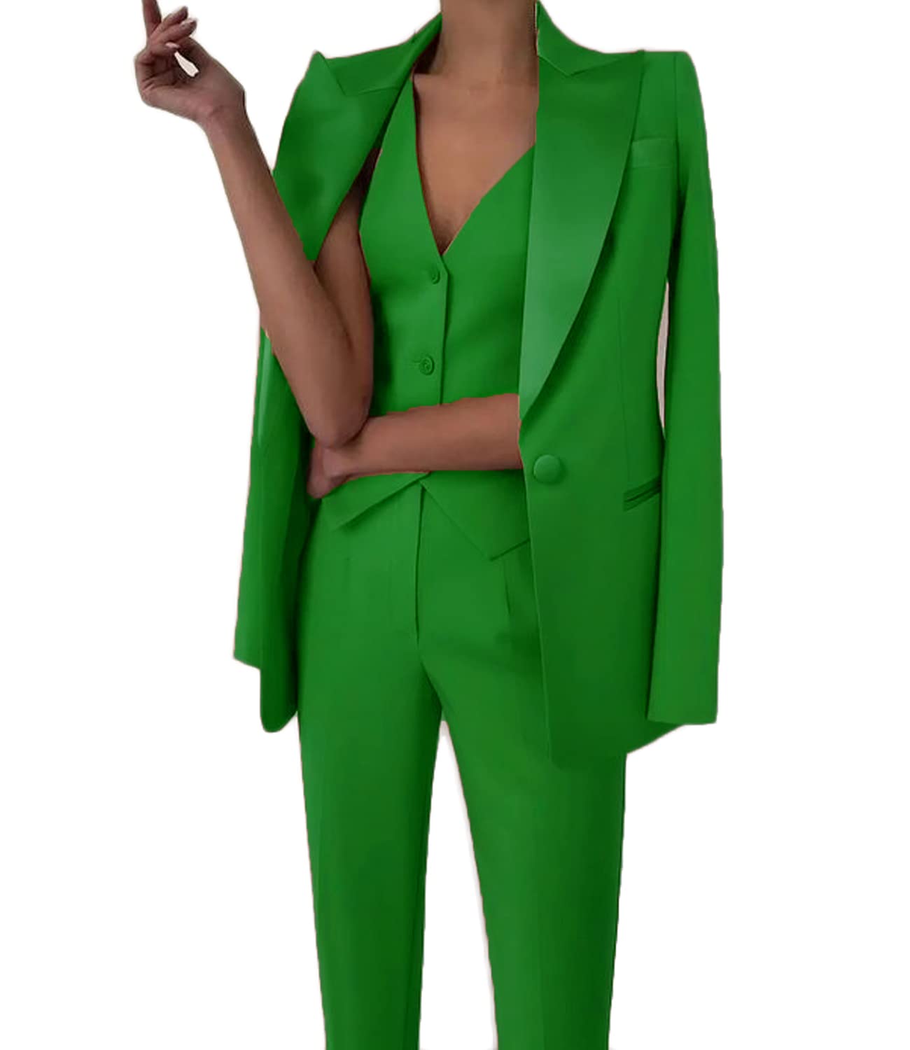 Conjunto de traje de 3 piezas para mujer, con solapa de muesca, ajuste delgado, chaqueta, pantalones, conjuntos de traje para boda, graduación, negocios, oficina, traje de mujer, ropa casual