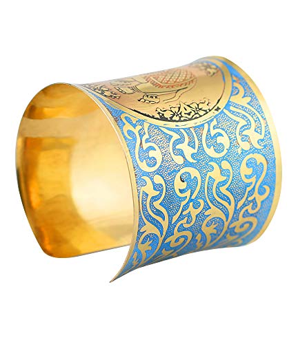 Image of Touchstone Indian Bollywood Desire Brass Base Exotic Workmanship Free Size Cuff Bracelet in Antique Gold Or White Or Copper Tone for Women.
