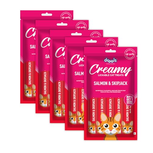 Drools Creamy Lickable Cat Treat Salmon & Skipjack (Pack of 5 Pouches, 375g), All Life Stages (B0CV4ZMB44) Amazon Price History, Amazon Price Tracker