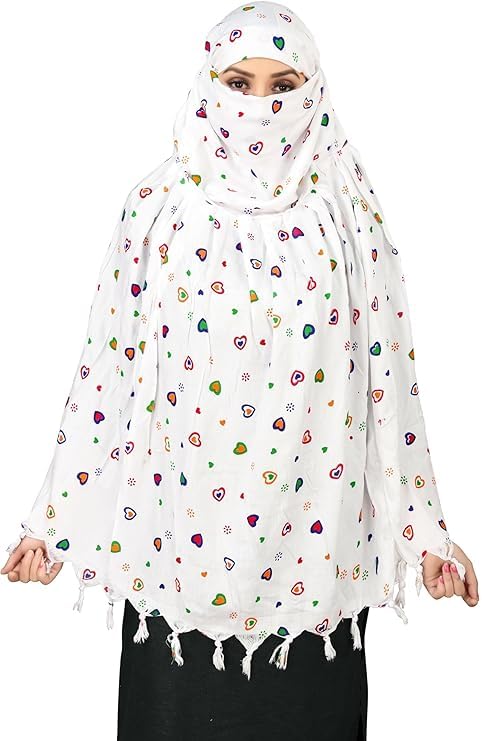 Image of Cotton Long Scarf Cum Mask Scarves Usable for Vehicle Driver | White Printed Design Fabric | Universal Size | Soft & Breathable Sun Protection | For Girl & Women