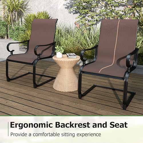 Image of Giantex Patio Dining Chairs Set of 2, High Back Outdoor Patio Chairs with Metal C Spring Frame, Heavy Duty Outside Dining Chairs for Porch Lawn Garden Backyard Balcony Pool, Brown