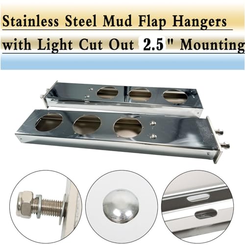 Image of BST BSSP 2-1 /2 inch 2.5 inch Bolt Spacing, Spring Loaded SS430 Stainless Steel Mud Flap Hanger Rear Bar with Light Cutouts for Semi Trucks, Set of 2, Left &Right Side