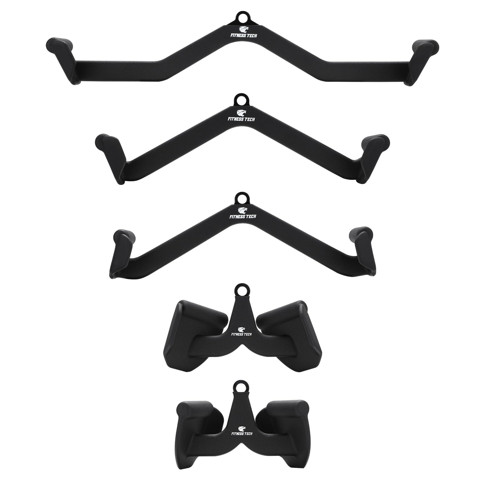 Set de 5 Agarres de Polea, 5 Piezas para Entrenamiento de Diferente Grupos Musculares, Bíceps, Tríceps, Espalda, Acero de Alta Resistencia Recubierto de Neopreno, 15 Kg