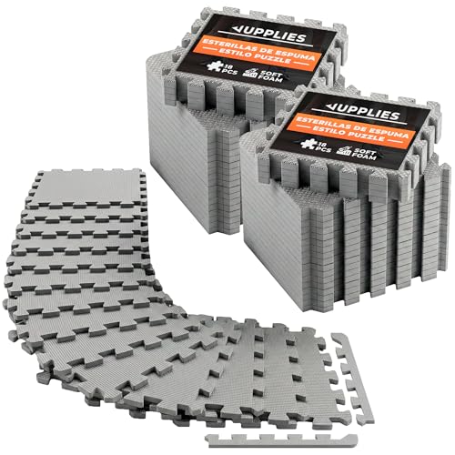 JUPPLIES   Suelo Gimnasio Set 36 Piezas 30x30x1cm   Esterilla Puzzle Fitness de Goma para Suelo   Alfombra Protectora para Gimnasio en Casa   Tatami en Puzzle (Gris)