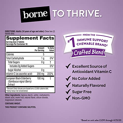 Airborne Elderberry & Vitamin C Chewable Tablets, Immune Support Supplement With Powerful Antioxidant Vitamin C, 32 Chewable Tablets, Elderberry Flavor #TOP2