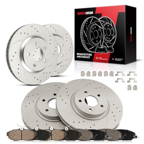 Torchbeam Front & Rear Brake Kit for Mustang Ford 2005 2006 2007 2008 2009 2010 4.6L,Drilled Slotted Brake Rotors and Pads Kits