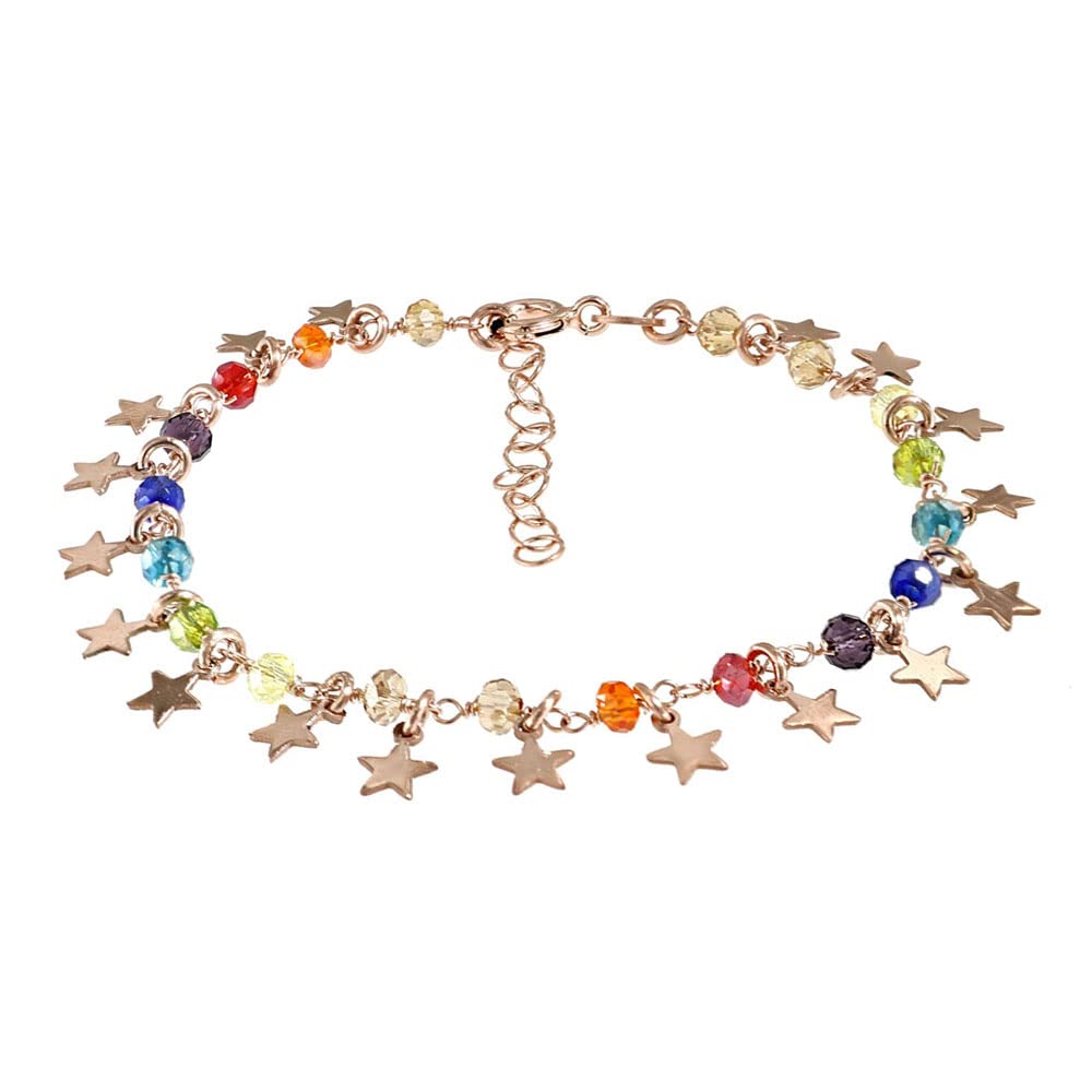 Linea Italia Gioielli - Bracciale per Donna in Argento 925 Placcato Rosa con Stelle e Pietre Colorate - Made in Italy