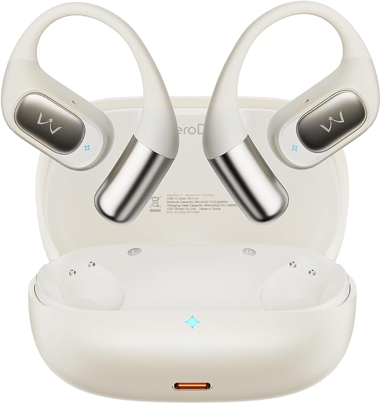 iWALK Open-Ear Headphones, True Wireless Headphones Bluetooth 5.4 Light Earbuds, Ultra Comfort Earhooks, 35H Playtimes, Clear Calls, Air Conduction Stereo Sound with 15mm Drivers for Workouts (Beige)