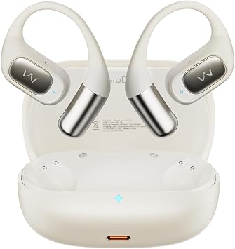 iWALK Open-Ear Headphones, True Wireless Headphones Bluetooth 5.4 Light Earbuds, Ultra Comfort Earhooks, 35H Playtimes, Clear Calls, Air Conduction Stereo Sound with 15mm Drivers for Workouts Beige