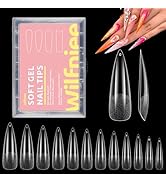 Wilfniee Soft Gel x Stiletto Nail Tips, 240PCS Clear Taped Square Nail Tips for Acrylic Nail Tips...