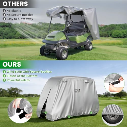 Image of 10L0L 4 Passenger Golf Cart Cover Fits EZGO, Club Car and Yamaha, 400D Waterproof Durable Polyester Golf Cart Cover with Three Zipper Doors Windproof Sunproof - Sliver